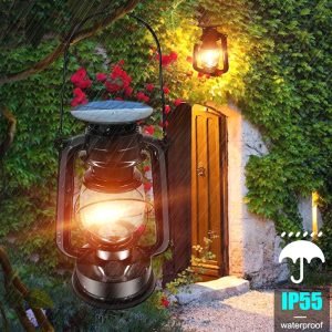 LED Solar Vintage Lantern Outdoor Hanging Metal Antique USB Charging Solar Light for Garden Yard Decor Or Camping Hiking