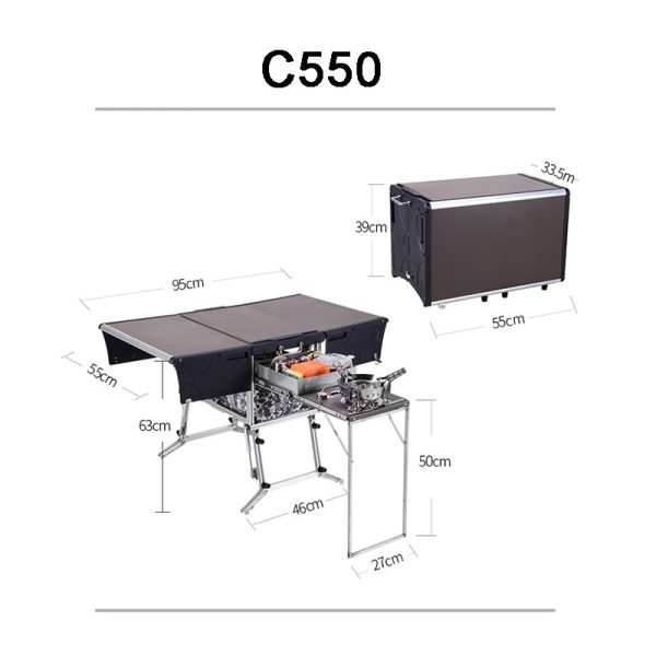 Bulin 4-7 Person Outdoor Camping Picnic Mobile Kitchen Foldable Table Cookware Set with Folding Stool Cooking Gas Stove 2
