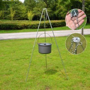 Camping Tripod For Fire Hanging Pot Outdoor Campfire Cookware Picnic Cooking Pot Grill Hanging Pot Picnic Barbecue Hanger Tool